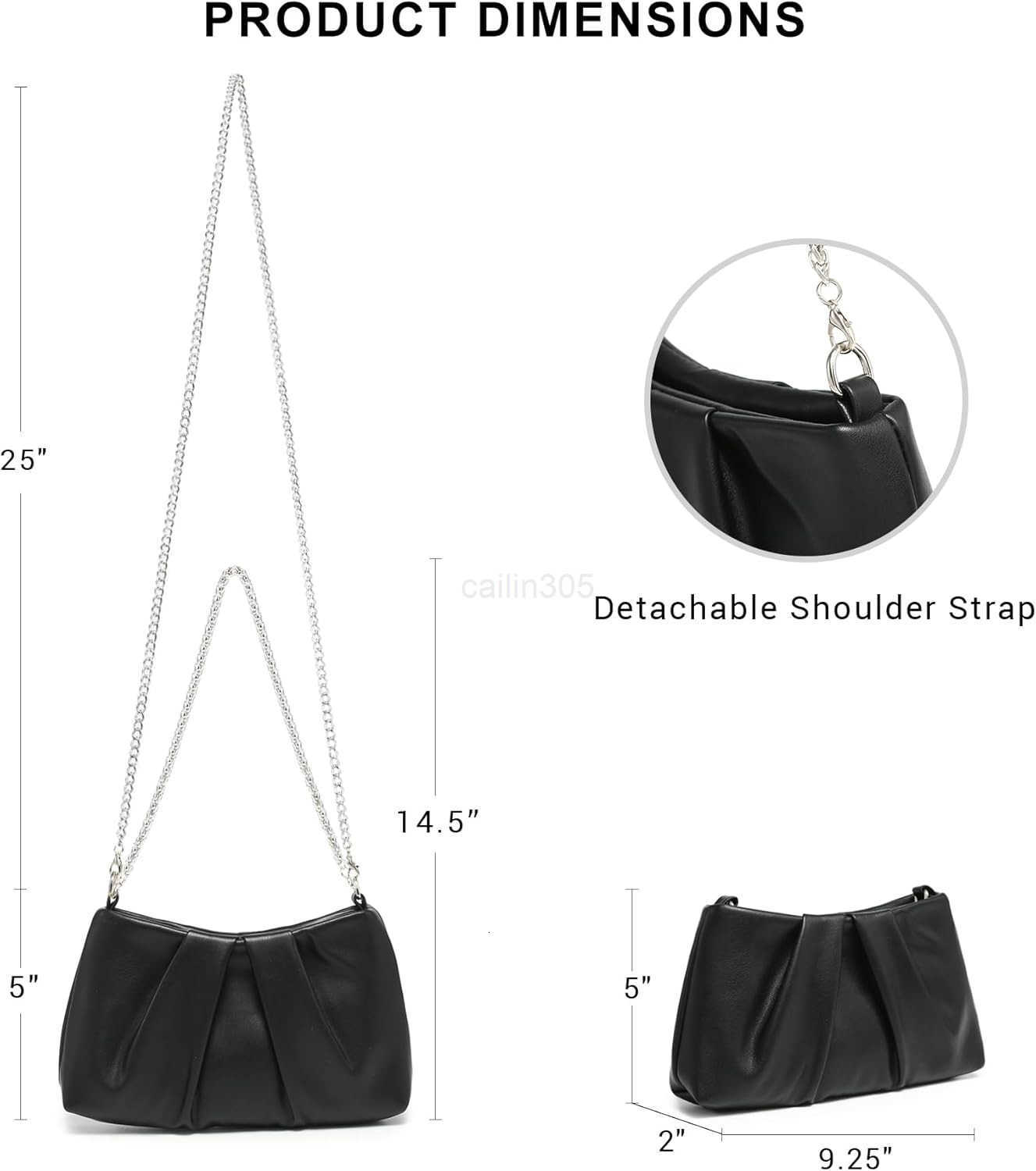 Elegant Pleated Evening Bag Soft Vegan Leather Clutch Purse Dressy Formal Handbag with 2 Chain Straps for Women Z25909