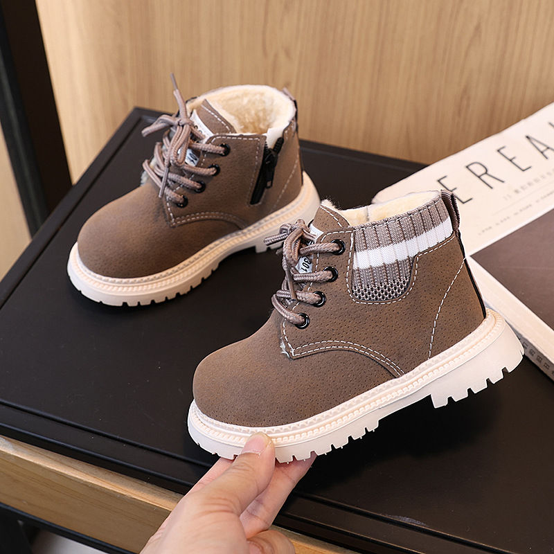 Free Shipping 2025 Winter Hot Style Girls' Versatile Martin Boots Fleece-Lined Snow Boots Fashion Kids Leather Boots