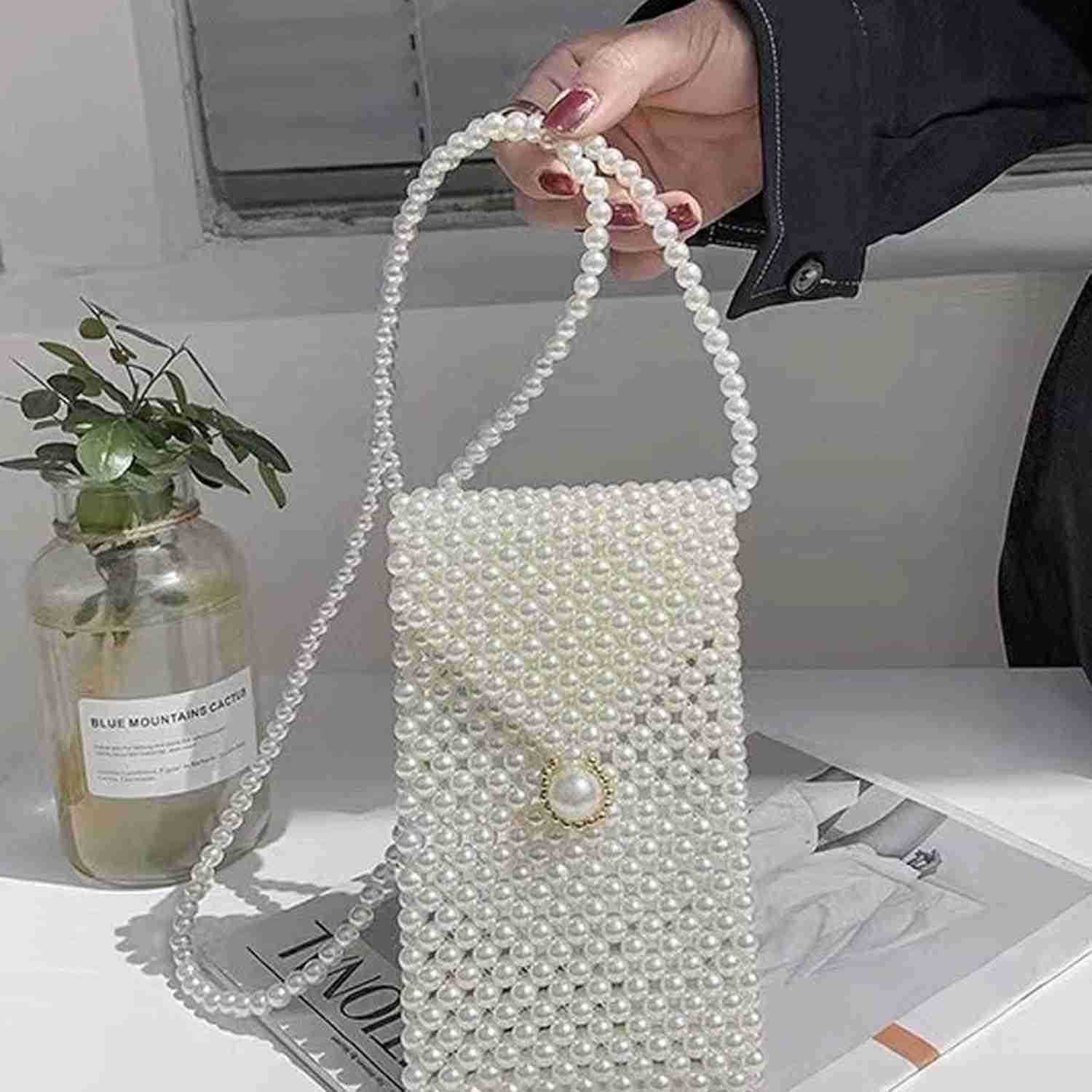 Pearl Bag Chain Bag Purse Bags Artificial Pearl Clutch Crossbody Handmade Bags Evening Bags for Party Wedding Bridal Party Travel Prom 56 Z25909