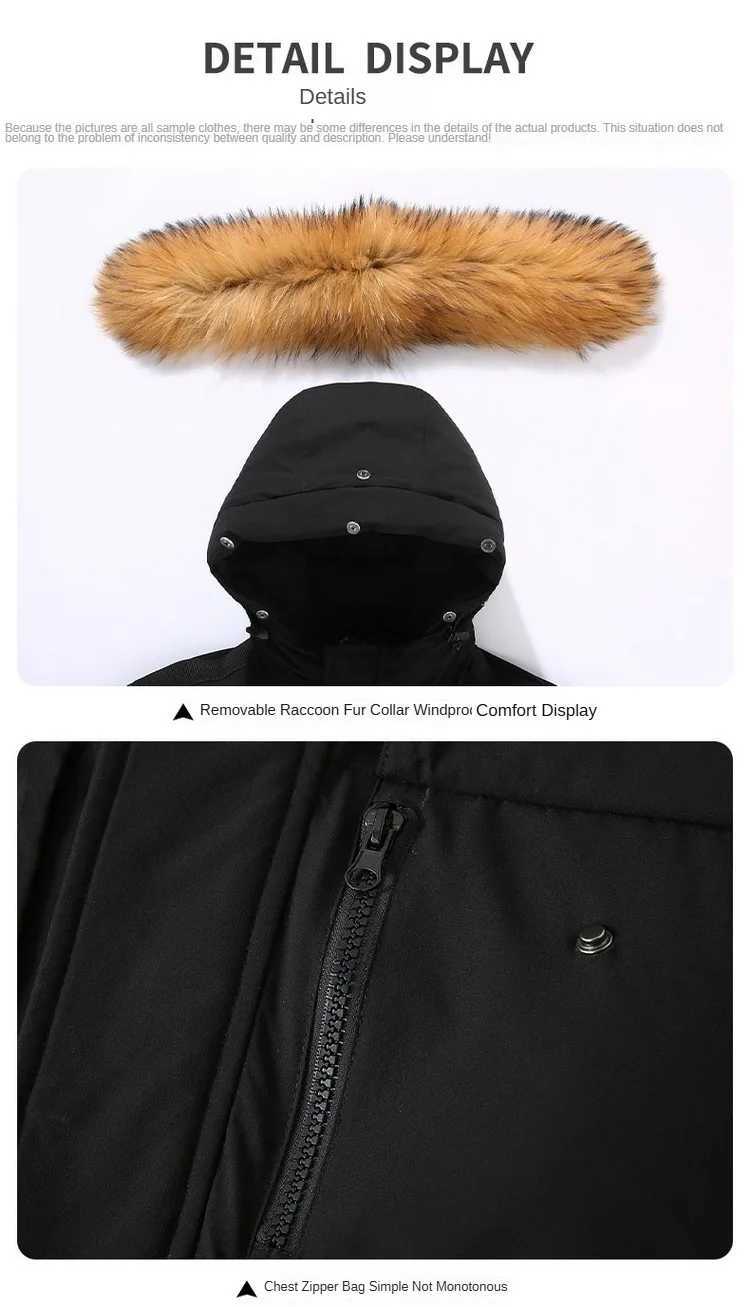 Mens Down Jacket Autumn Winter New Solid Color Work Style MultiPocket Outdoor Travel Hooded Fur Collar Jacket Mens Parka CoatXJ250909