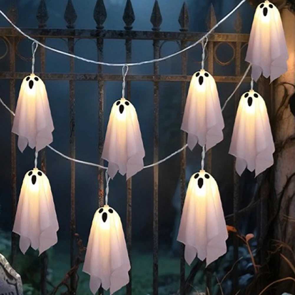 10Pcs Spooky Ghosts String Lights W 8 Light Modes LED Ghost Battery Operated Halloween Lights for Indoor Outdoor Party H250908