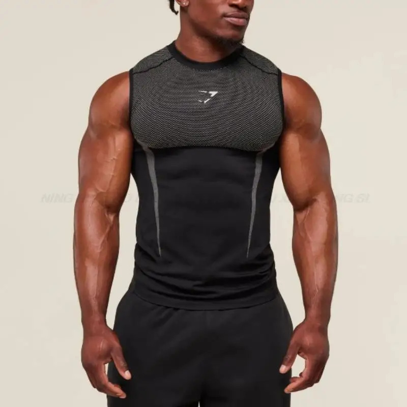 Mens Tight vest sports summer quickdrying breathable seamless fitness running training stretch tight top man sleeveless 250909