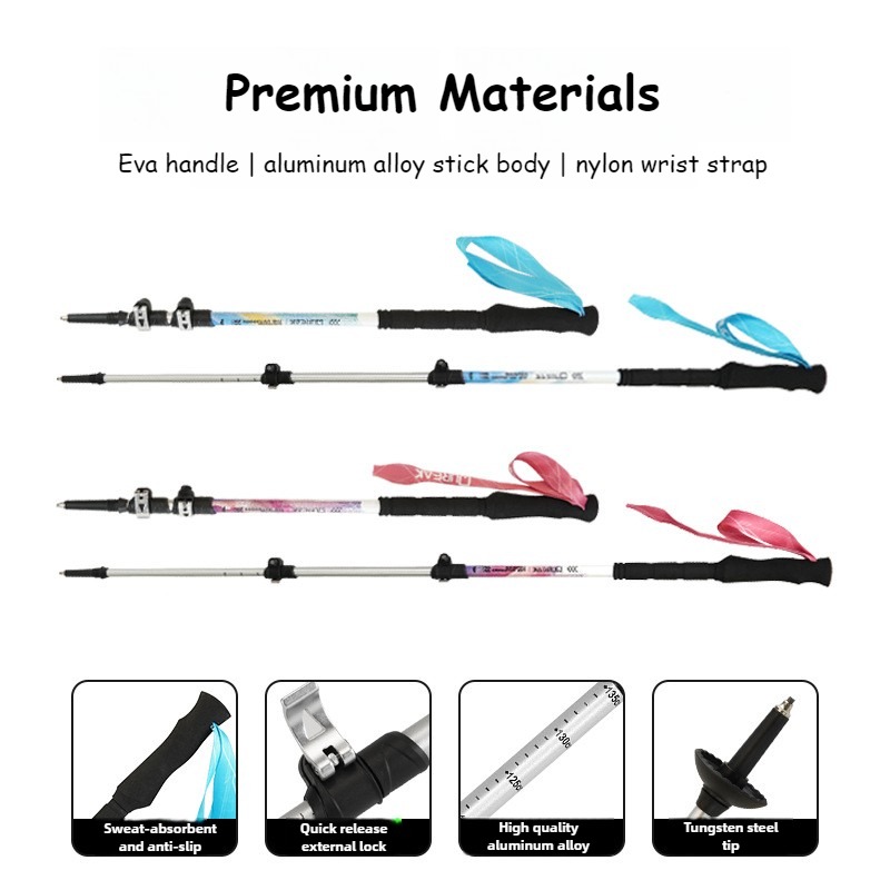 Aluminum Alloy Trekking Poles Telescoping Lightweight Hiking Sticks Portable Walking Stick with EVA Handle for Women Men Hiking Camping Climbing