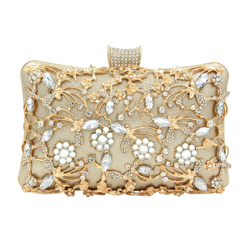 Shining Rhinestone Flower Plant Decoration Buckle Hard Box Small Bag Classy Texture Handmade Gold Inlaid Womens Clutch Evening 250908