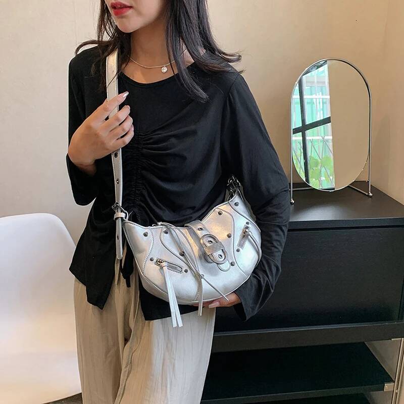 2025 new collection Underarm Handbag Y2K Spicy Girl Solid Color Rivet Women's Handbag Rock Pattern Women's Shoulder Bag 2025 Autumn New Desi