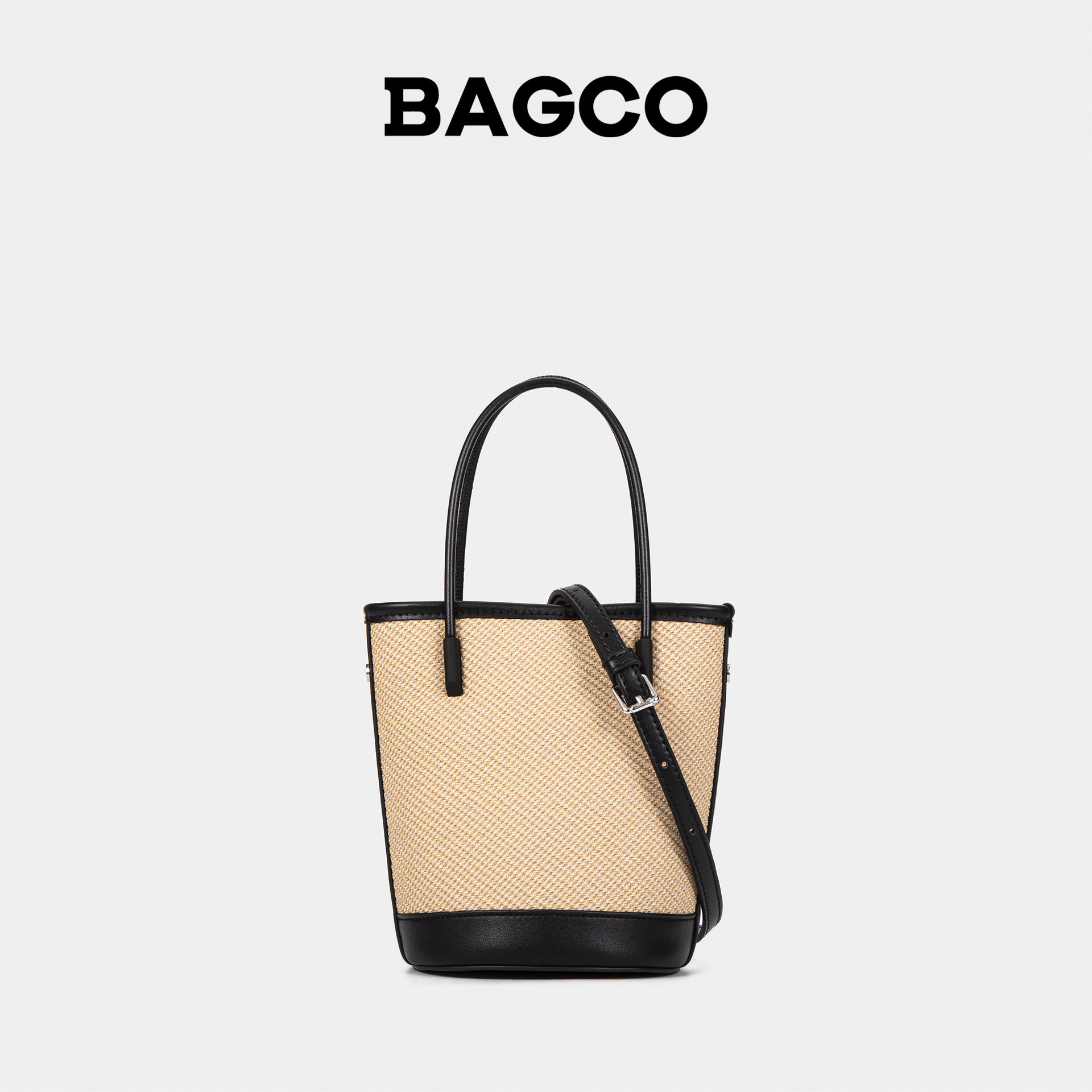 BAGCO woven leather women's early spring plain bucket crossbody cowhide handbag small carry bag