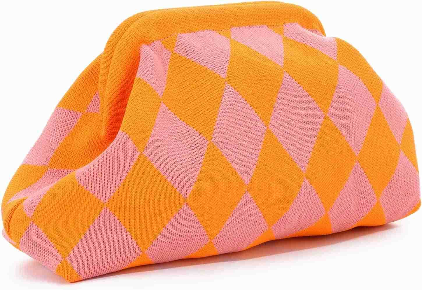 Woven Clutch Purse for Women Summer Beach Bag Casual Colorblock Evening Handbags Vacation Bag with Chain Z25909
