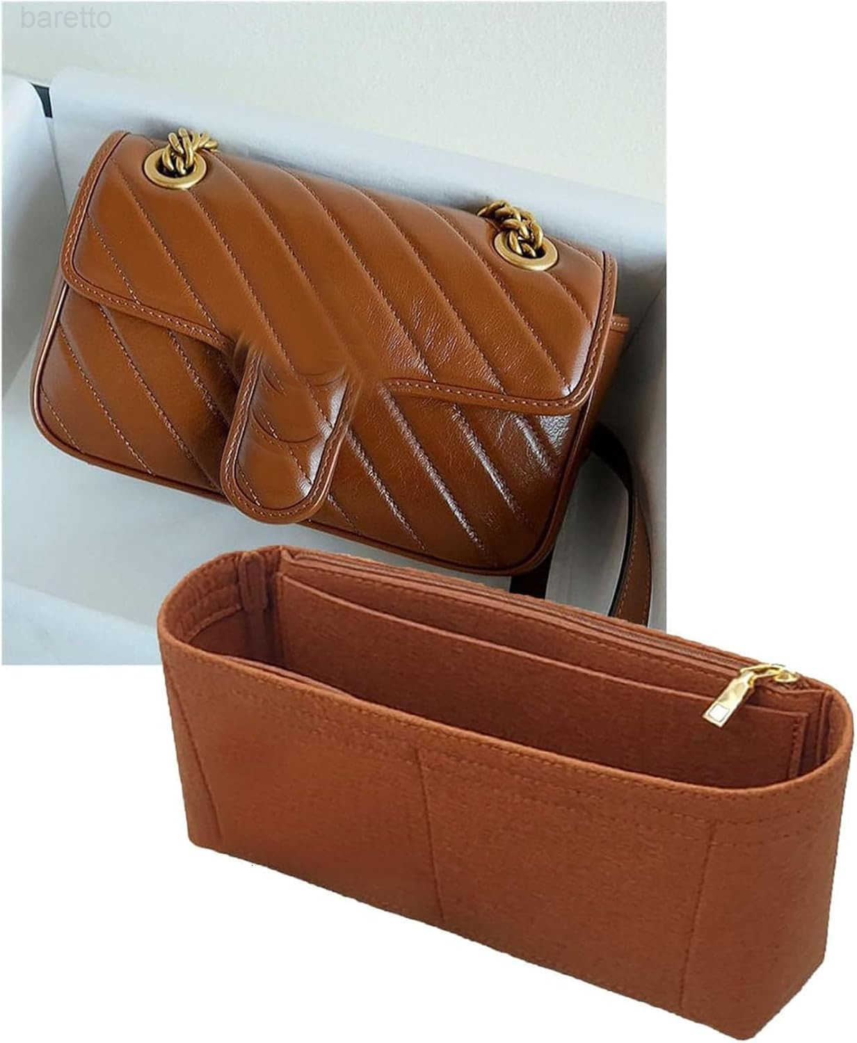 Purse Organizer insert pocket for marmont matelass shoulder bagsingle pack with zipper 2000AbrownM Z250909