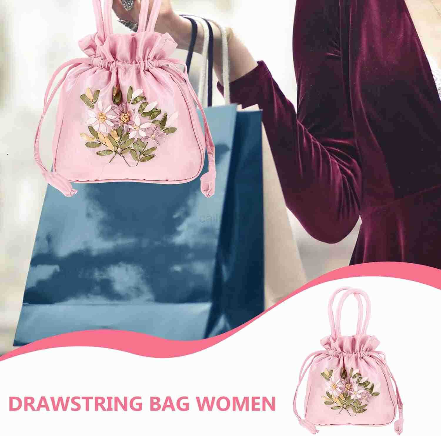 Floral Handbags Chinese Ethnic Bag Purse Drawstring Handbag Jewelry Coin Pouch for Women Wedding Bridal Pinks Z25909