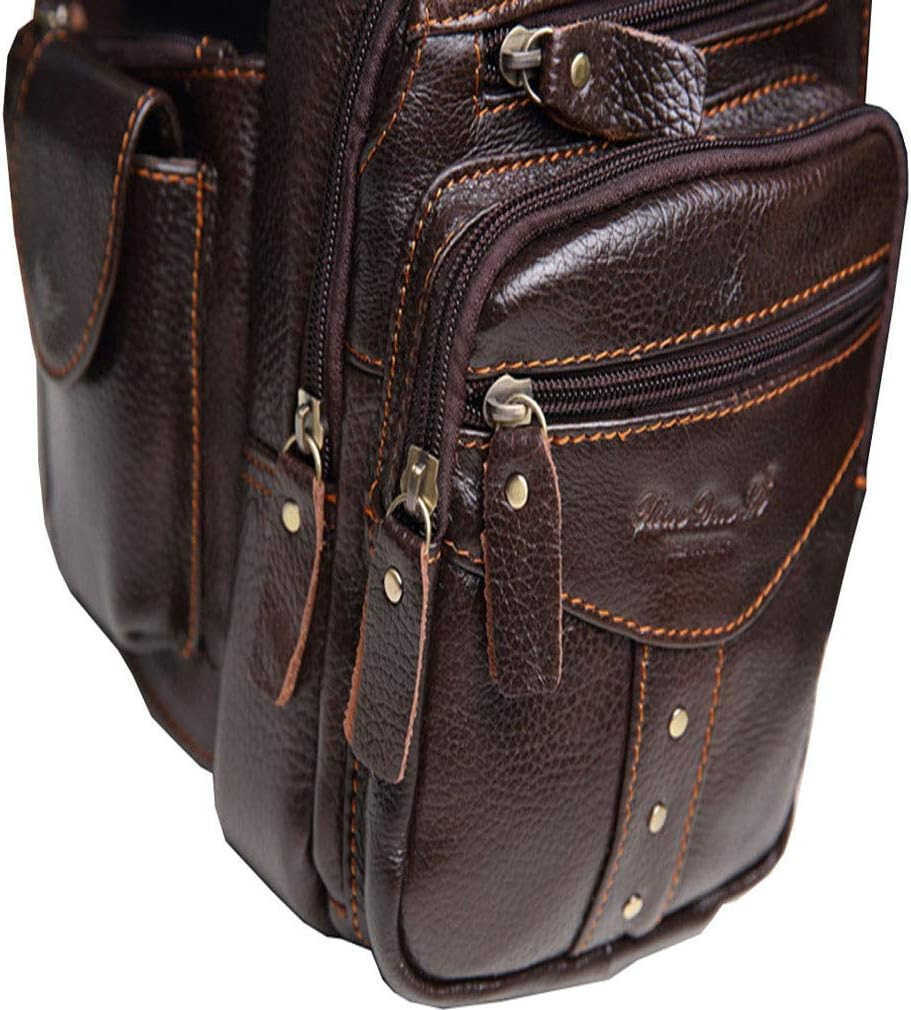 Leather Sling Bag Crossbody Backpack for Men Women Multipurpose Single Shoulder Chest Pack Daypack Outdoor Travel Casual Day Pack Coffee Z250909