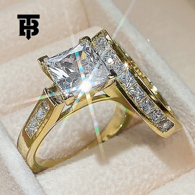 TB BHULAMTE Free Shipping New Designer Accessories Cao's Women's Square Zirconia Couple Ring Set Hot Selling Foreign Trade Ring Jewelry Whol