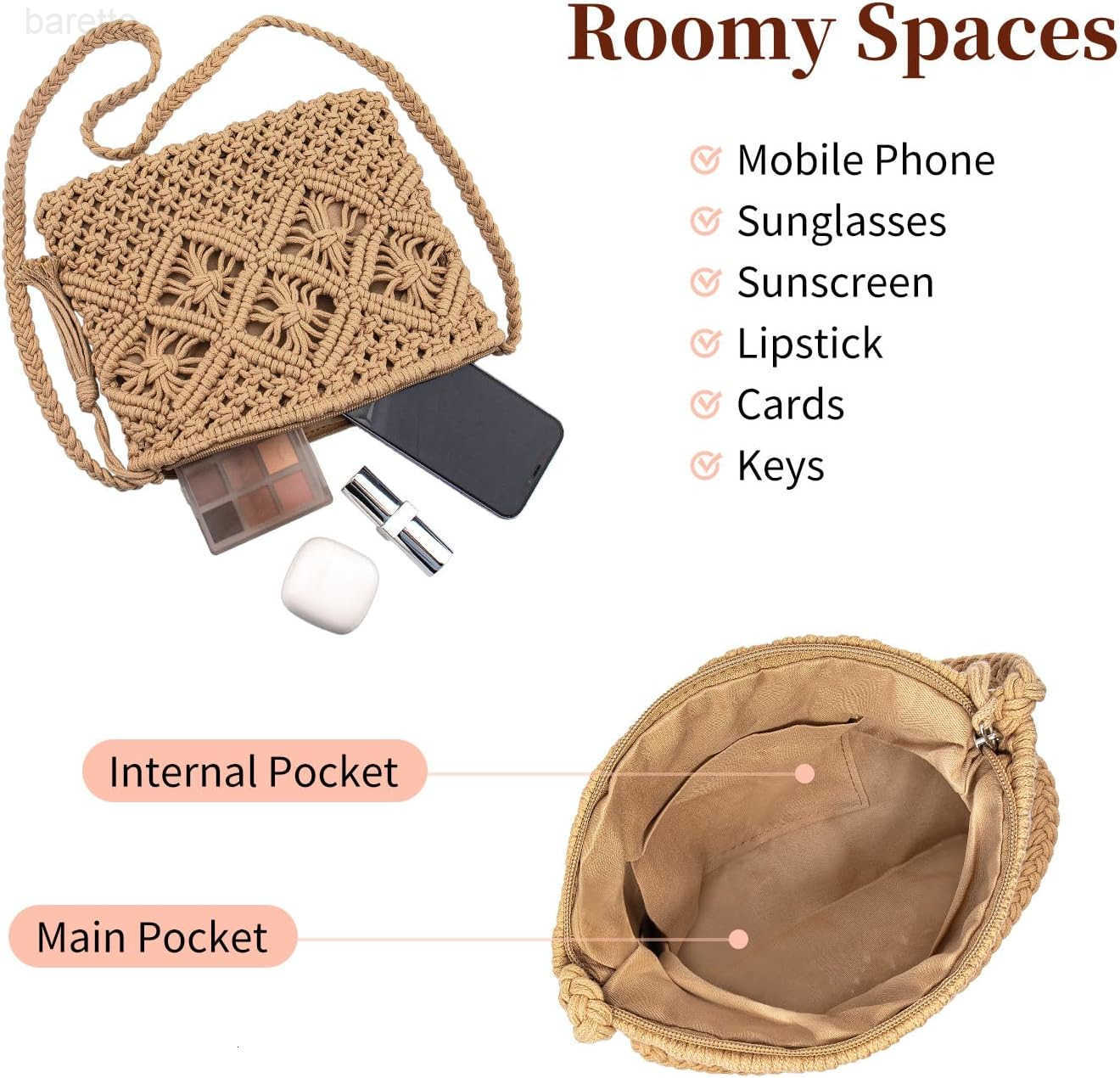 Crossbody Bag Purse For Women Bohemian Shoulder Bag Woven Crochet Purse For Summer Beach Travel Clutch Handbag Z250909