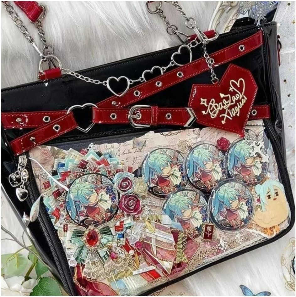 Bag Pins Display Single Shoulder Crossbody Bag PU Leather Big Capacity Handbag Chain Clear Purse with Insert Black Z250909
