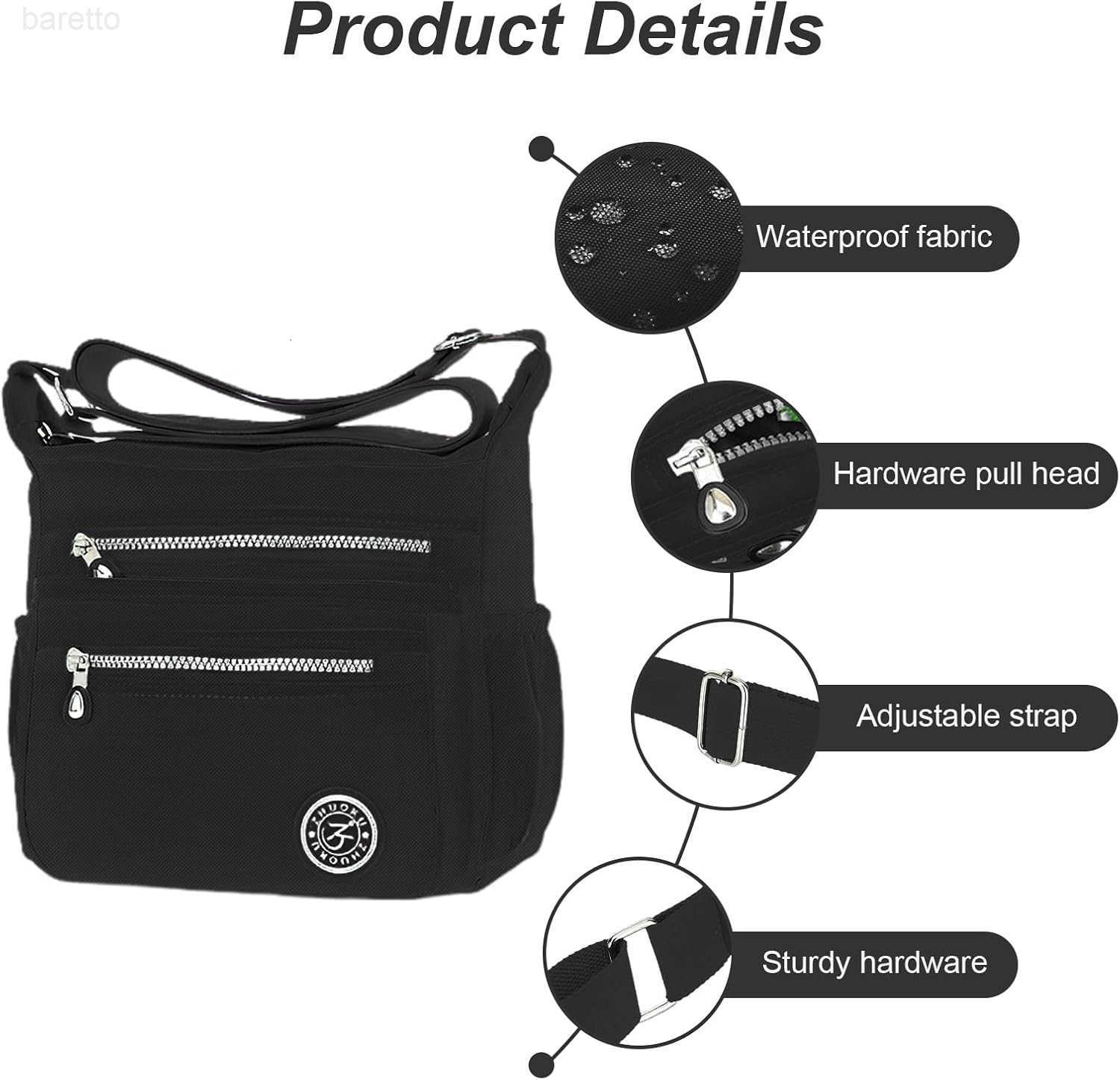 Womens Waterproof Nylon Casual Crossbody Shoulder Messenger Bag Travel Purse Handbag with Multi Pocket Z250909