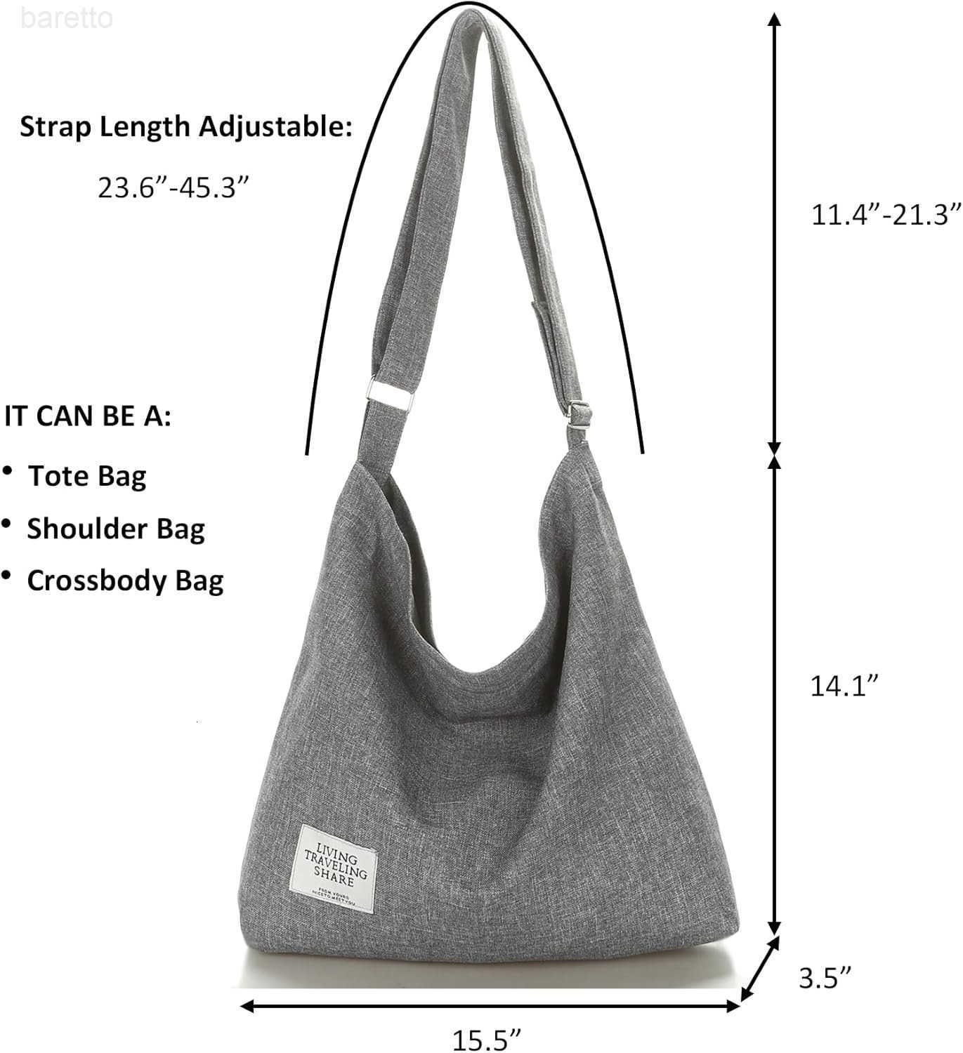 Womens Retro Large Size Canvas Shoulder Bag Hobo Crossbody Handbag Casual Tote Z250909