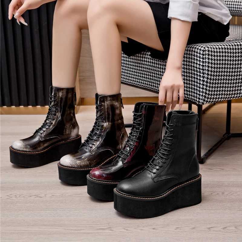 AIYUQI Women Ankle Boots Genuine Leather 2025 New Platform High Heel Short Boots Female Nonslip Large Size Women Winte Boots W250909