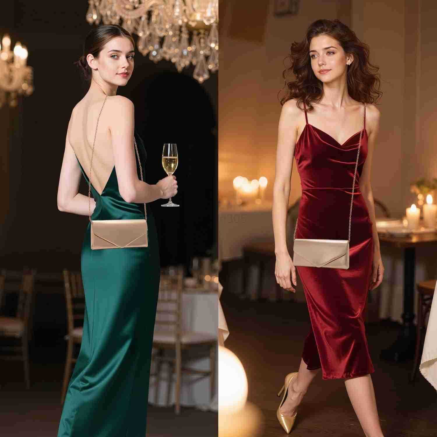 Envelope Clutch Purse for Women Vegan Leather Evening Bag with Chain Strap Wedding Cocktail Party Formal Handbag Z25909