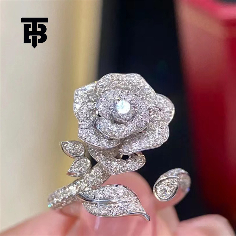 TB BHULAMTE Free Shipping Brand New Designer Accessory Micro Pawe All Diamond Light Luxury Women's Rose Ring Elegant And Versatile