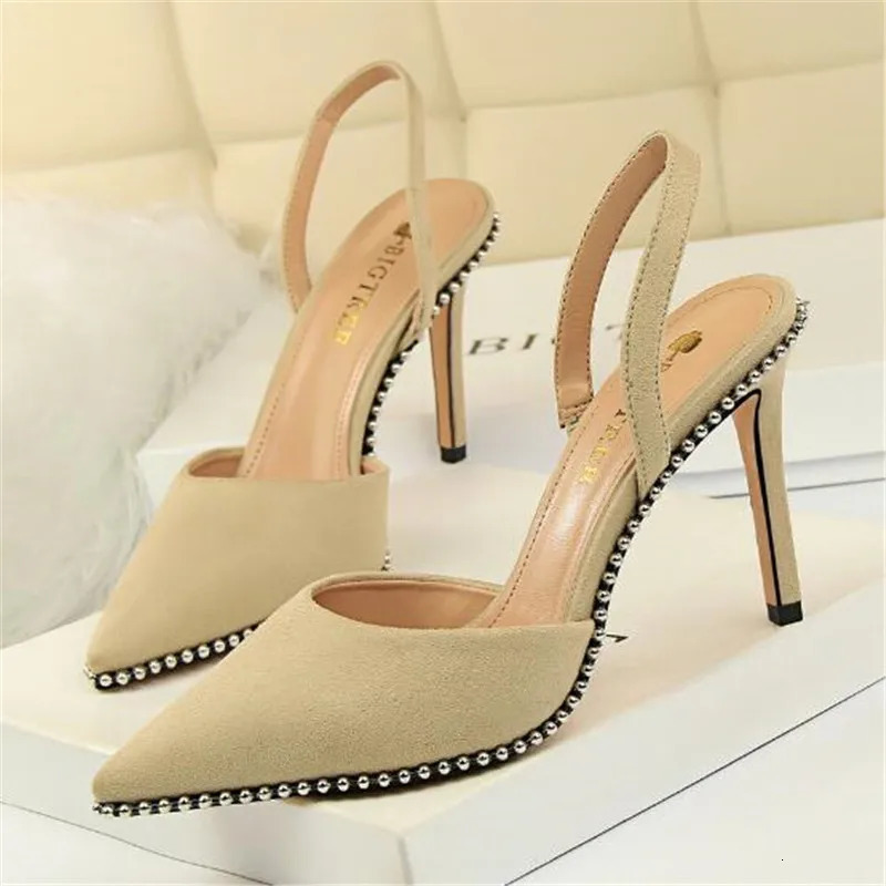 BIGTREE Women Pumps Summer Women Shoes High Heels Suede Women Heel Women Sandals Crystal Wedding Shoes Party Shoes Kitten Heels 250909