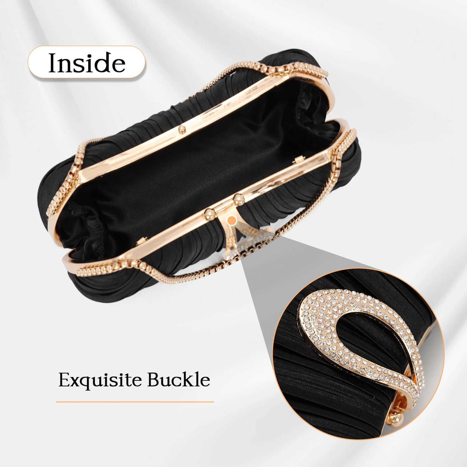 Black Clutch Purses for Women Formal Gold Evening Bag Satin Dress Handbag for Wedding Party Z25909