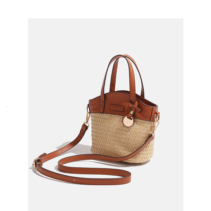 Straw Beach Bag Handbag Color Blocked Women's Shoulder Bag design Bucket Bag Splicing Women's Crossbody Bag Autumn New Designer Bag