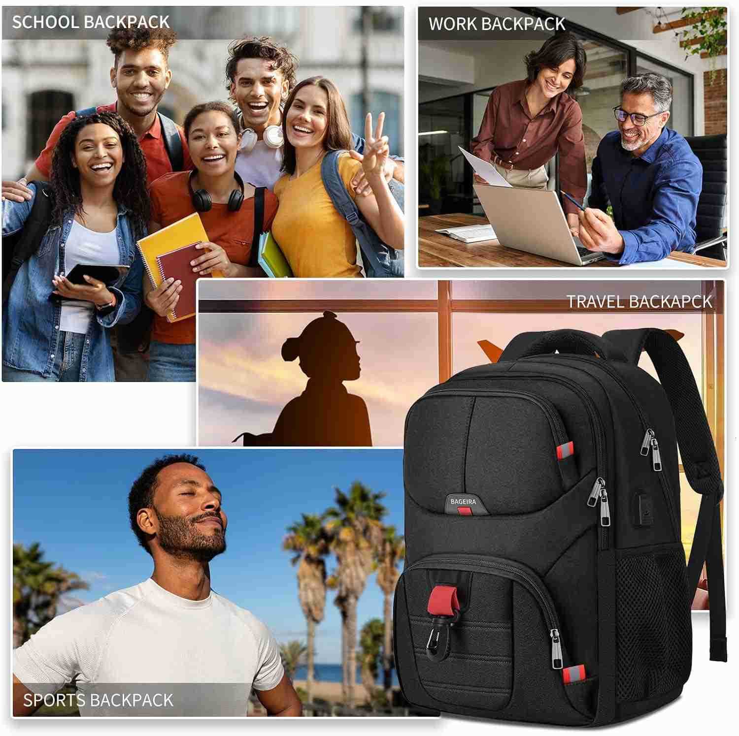 Black Backpack for Men School Backpack for Boys Teens Backpacks for School College backpack Book Bag Water Resistant Bookbag Business Work Travel Moch