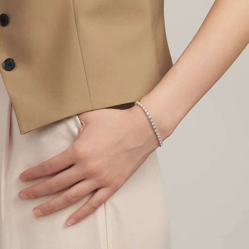 S925 Sterling Silver Moissanite Tennis Bracelet European and American Fashion Versatile Ins Style Highend Shining Jewelry