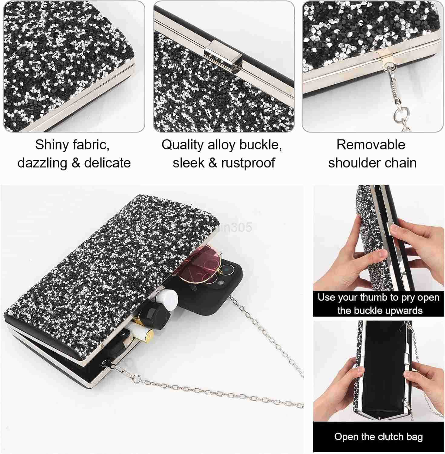 5pcsset Jewelry Purse Set For Women Handbags Clutch Rhinestone Diamond Necklaces Bracelets Earrings Ring Set Wedding Bridal Prom Homecoming Costume Je