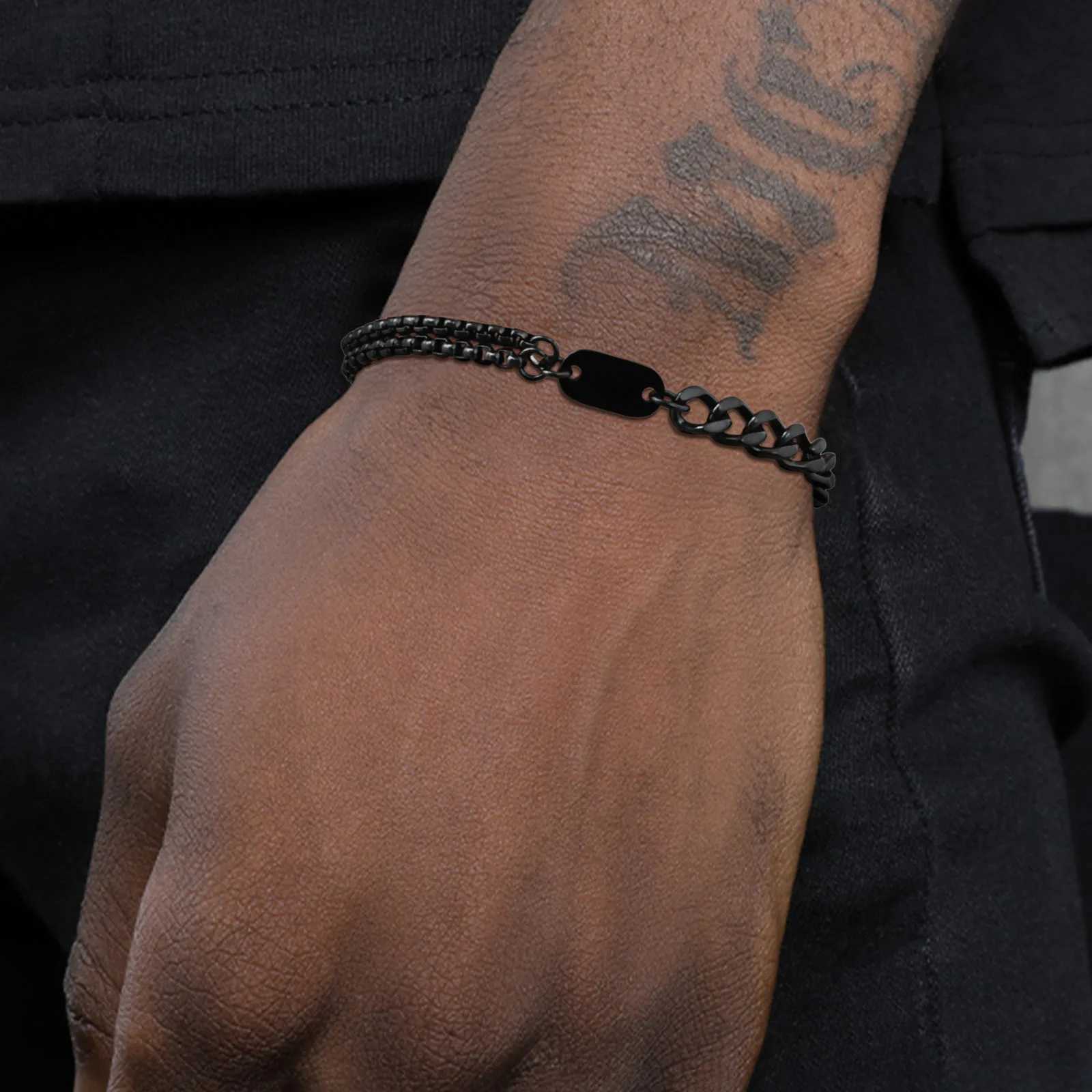 Vnox Simple Mens Stainless Steel Box Chain Bracelets Cuban Links Bracelets AZ Letters Bracelets Name Gift JewelryXJ250909