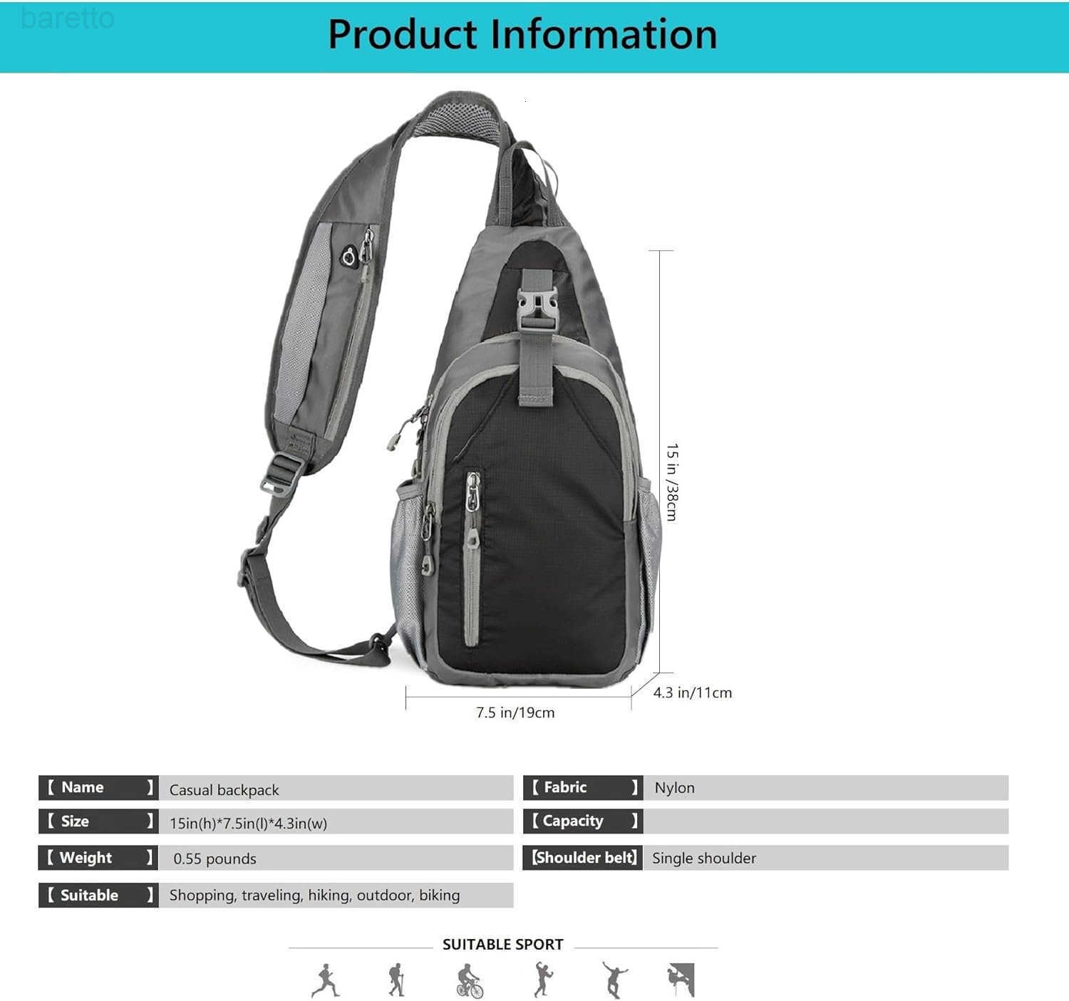 Crossbody Sling Backpack Hiking Daypack Lightweight Casual Shoulder Chest Bag Multiple Pockets Outdoor Travel Z250909
