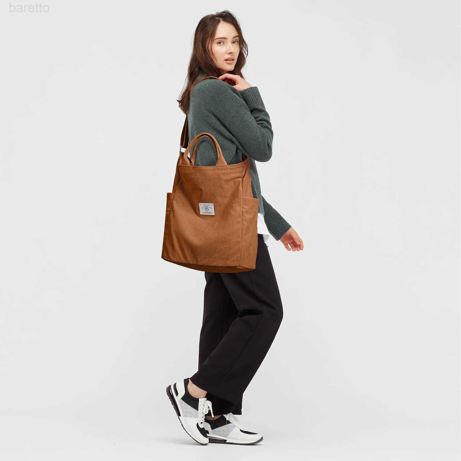 Corduroy Tote Bag Large Messenger Bag Shoulder Hobo Anti Splash Crossbody Zipper Bag Casual Work Shopping Women Z250909