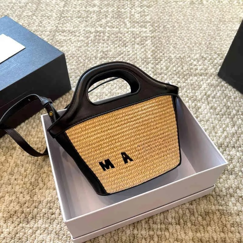 Designer Luxury Embroidery Trendy Straw Woven Bag Handbag One Shoulder Cross Shoulder Women's Bag Woven Cabbage Basket Summer Versatile10a