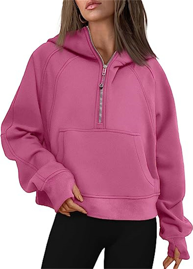 Women's Scuba Half Zip Hoodie Sweatshirt Loose Fit Cropped Pullover with Fleece Lining for Yoga Workout & Casual Wear