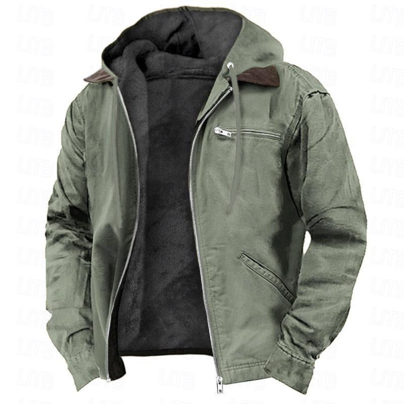 Free shipping Classic solid color hooded cotton jacket for casual mens wear with velvet zipper pocket jacket