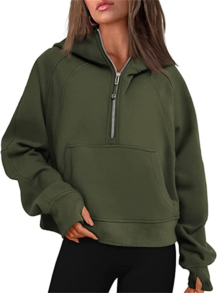 Women's Scuba Half Zip Hoodie Sweatshirt Loose Fit Cropped Pullover with Fleece Lining for Yoga Workout & Casual Wear