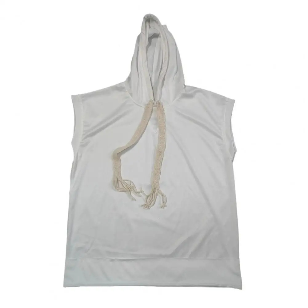 Men Solid Color Tshirt Loose Hoodie Mens Sleeveless Hooded Tank Top with Drawstring Hip Hop Streetwear Pullover for Casual 250909