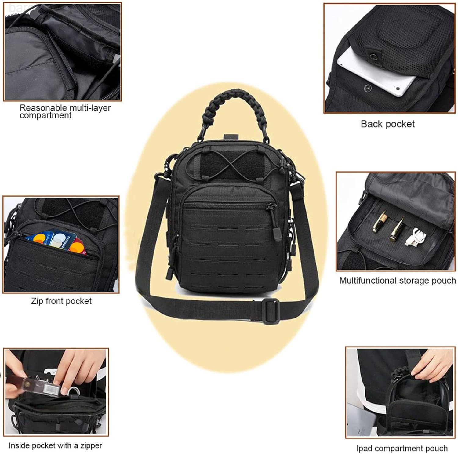 Compact Concealed Carry Sling Bag Cut Molle Pistol Holster EDC Single Shoulder Chest Backpack Pack Black Z250909