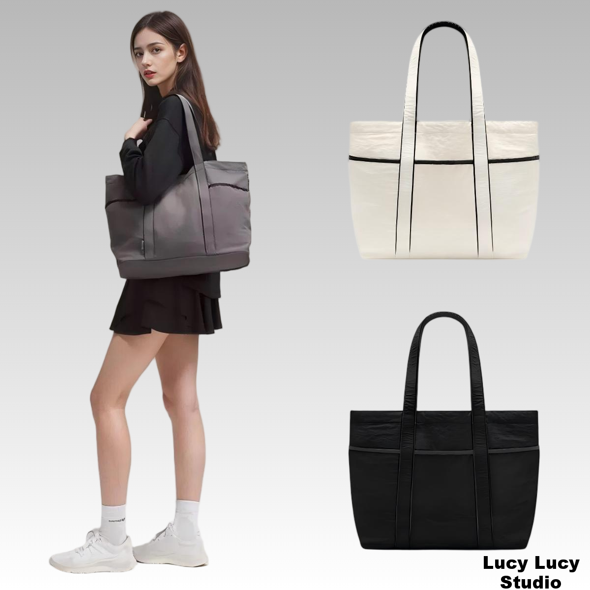 New 20L Canvas Tote Bag, Multi Pocket Water Resistant Large Capacity Bag for Women Men Gym Yoga Fitness Tennis Beach Diaper Bag