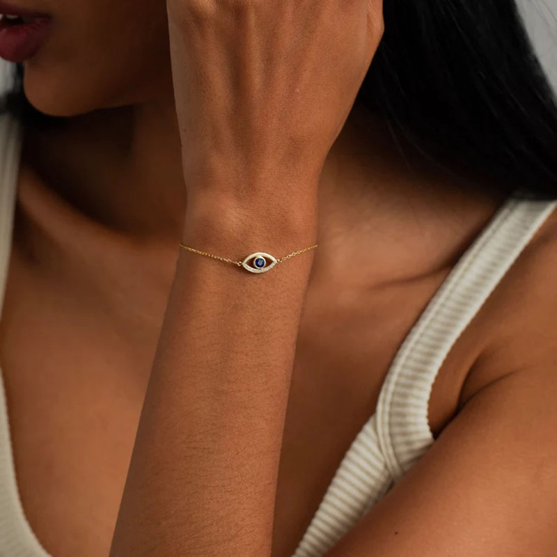 Boho Blue Austrian Crystal Evil Eye Pendant Necklace for Women 18K Real Gold Plated Elegant Good Luck Crystal Eye Necklaces Bracelet Jewelry Set Gift