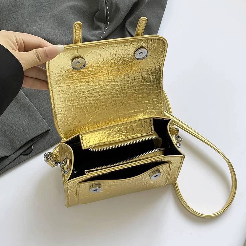2025 new collection Korean Style Handbag Flap Women's Crossbody Bag Shiny And Fashionable Women's Shoulder Bag Autumn New Item Solid Color D