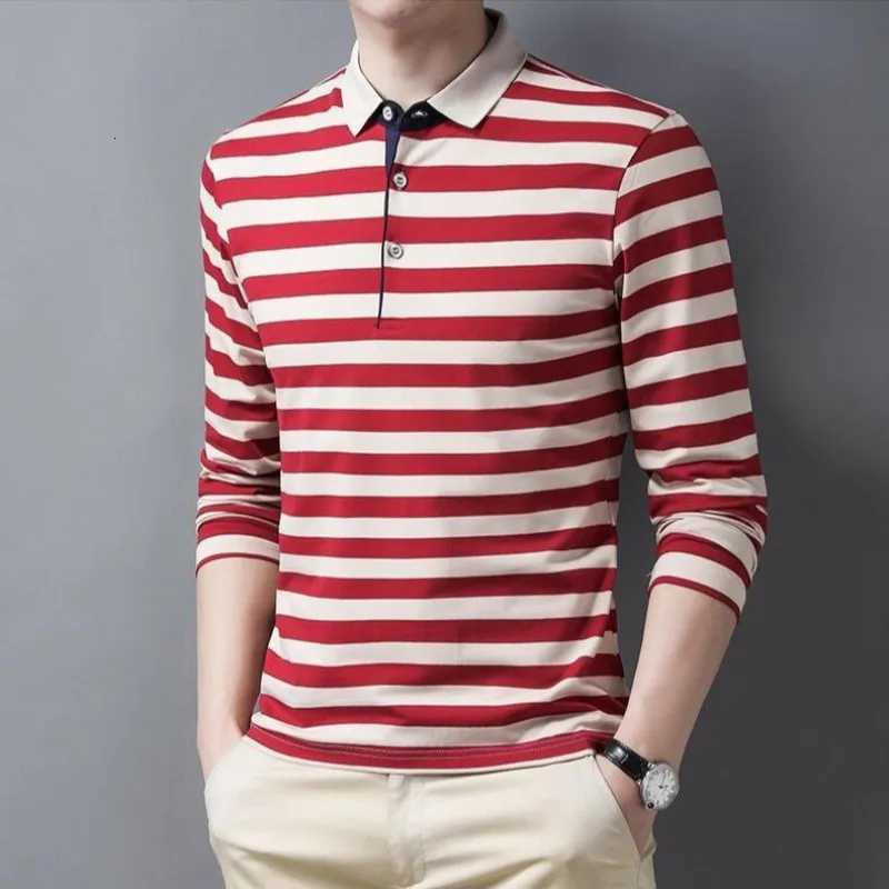 Male Sweatshirts 100 Cotton Pullover Stripe Business Formal Red Mens Polo Shirts Clothing Deals High Quality New Luxury Sale Xl W250909
