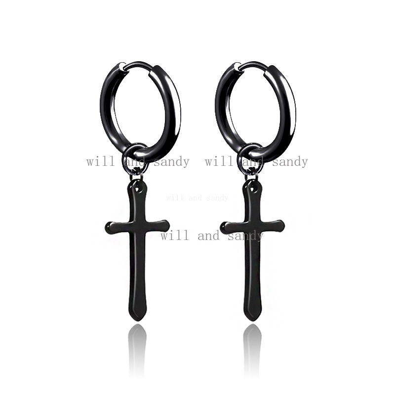 Non Tarnish Stainless Steel Cross Earrings Jesus Crosses Hoop Earrings Cartilage Hypoallergenic Clip on Ear Cuff Dangle for Women Man Hip Hop Fashion 