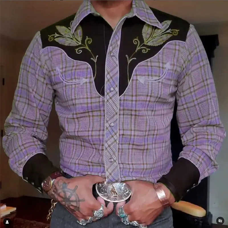 Retro Mens Plaid Graphic Prints Shirt Western Shirt Cowboy Shirt Long Sleeve shirt Casual Mens Tops 3D Print Collared Shirt Z250909