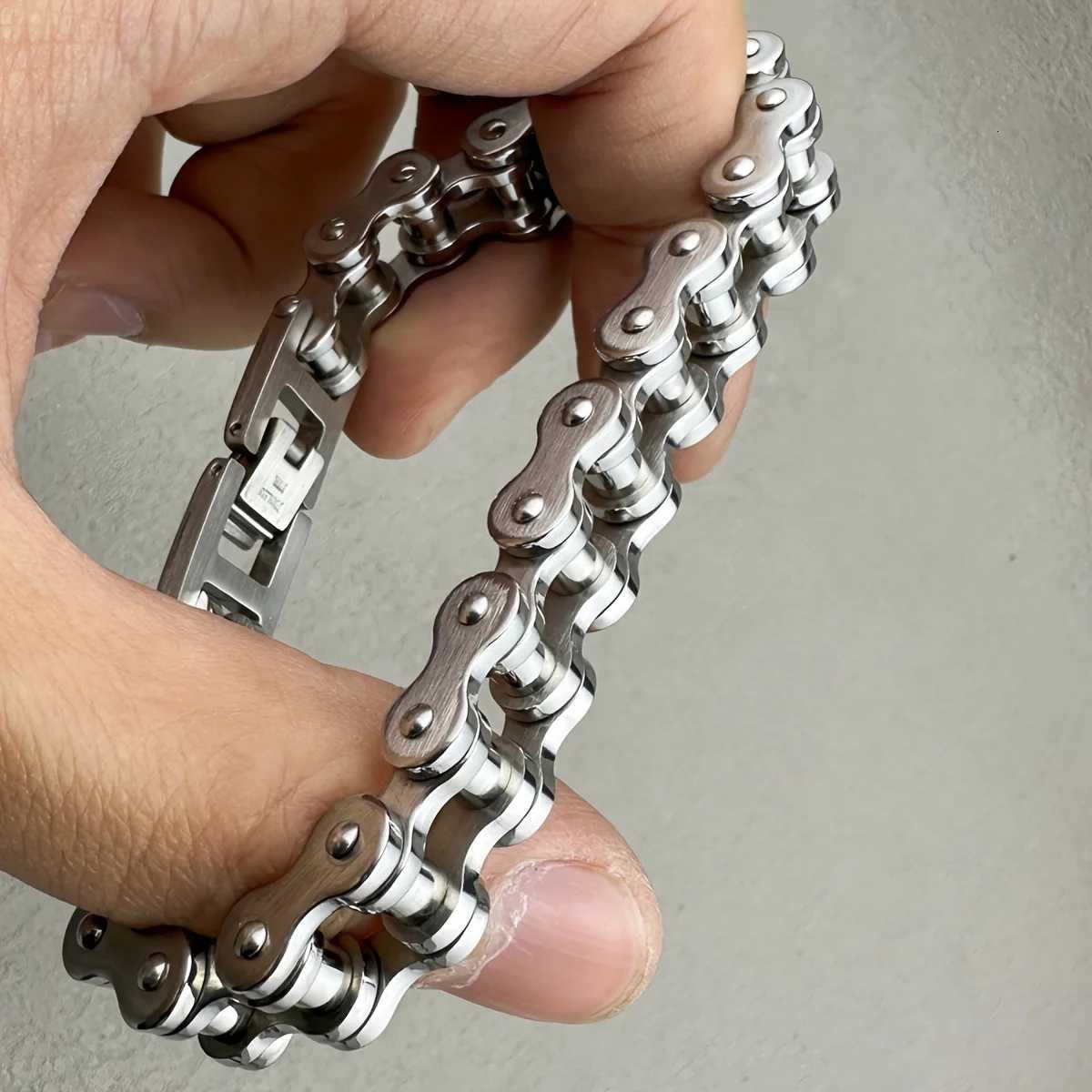1pcs Punk Rock Stainless Steel Biker Mens Bracelet Link Chain Motorcycle Bike Bicycle Chain Bracelets Bangles JewelryXJ250909