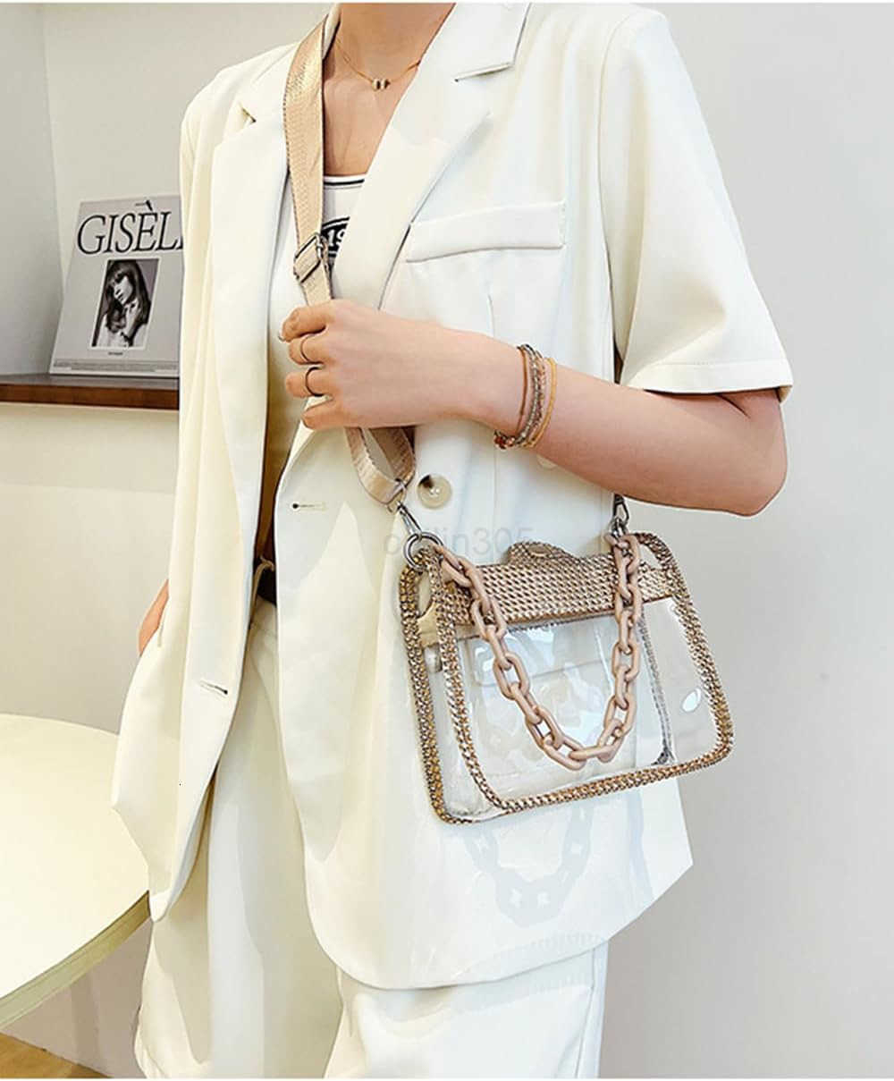Chain Evening Clutch Bag Stadium Approved Rhinestone Handbag Shoulder Bag Jelly Purse Z25909