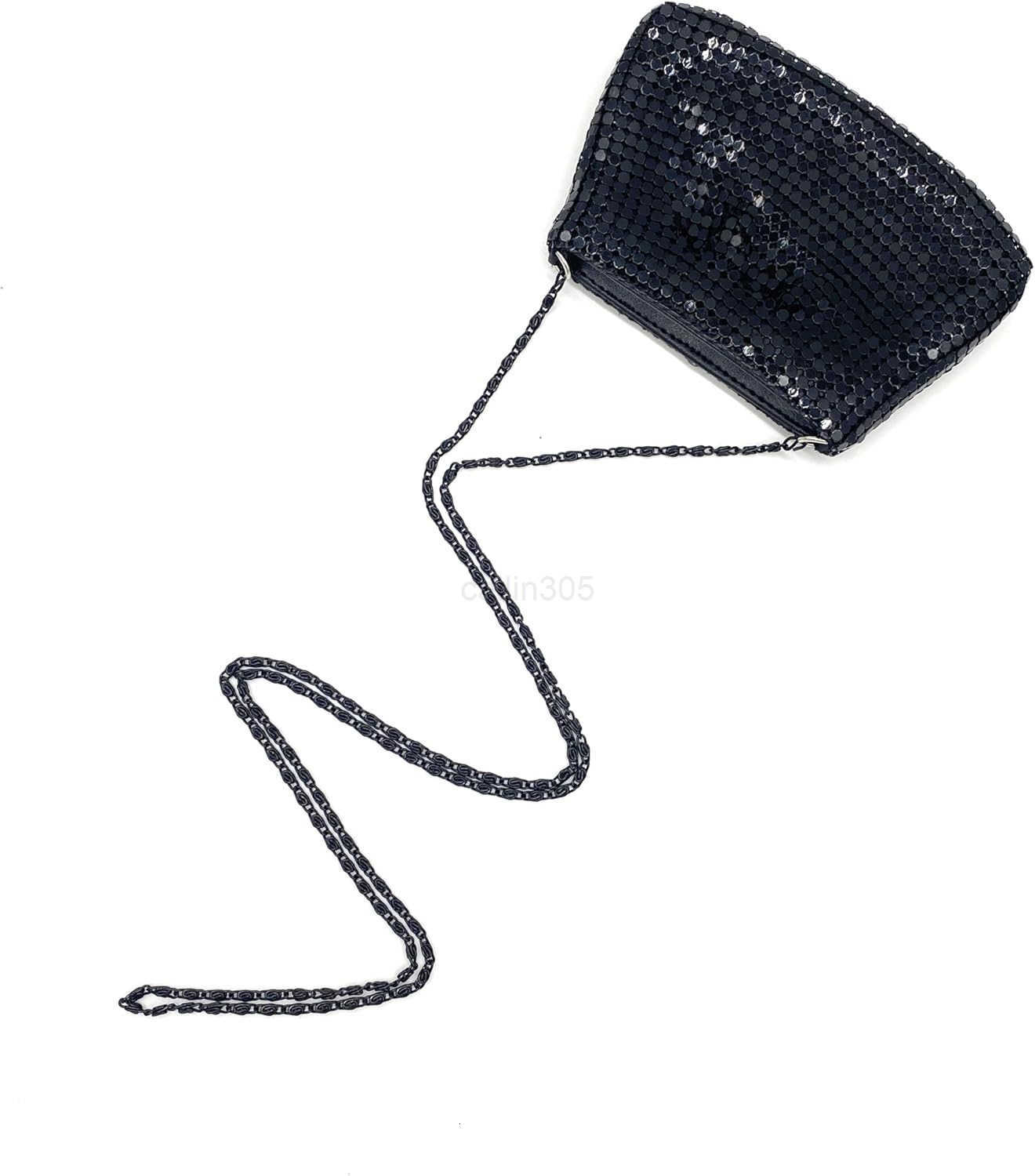 Mini Crossbody Purse for Women Shiny Metal Mesh Coin Card Holder with Chain Small Evening Pouch Bag Z25909