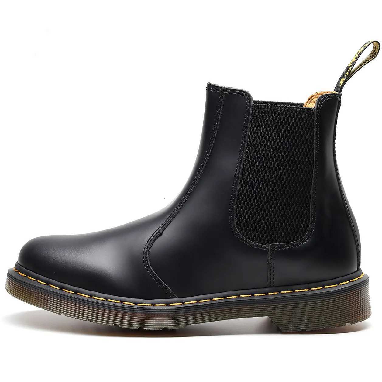 Men Women Cow Leather Boots Elastic Slip Boots British Style Work Shoes Big SizeXJ250909