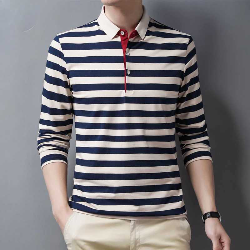 Male Sweatshirts 100 Cotton Pullover Stripe Business Formal Red Mens Polo Shirts Clothing Deals High Quality New Luxury Sale Xl W250909