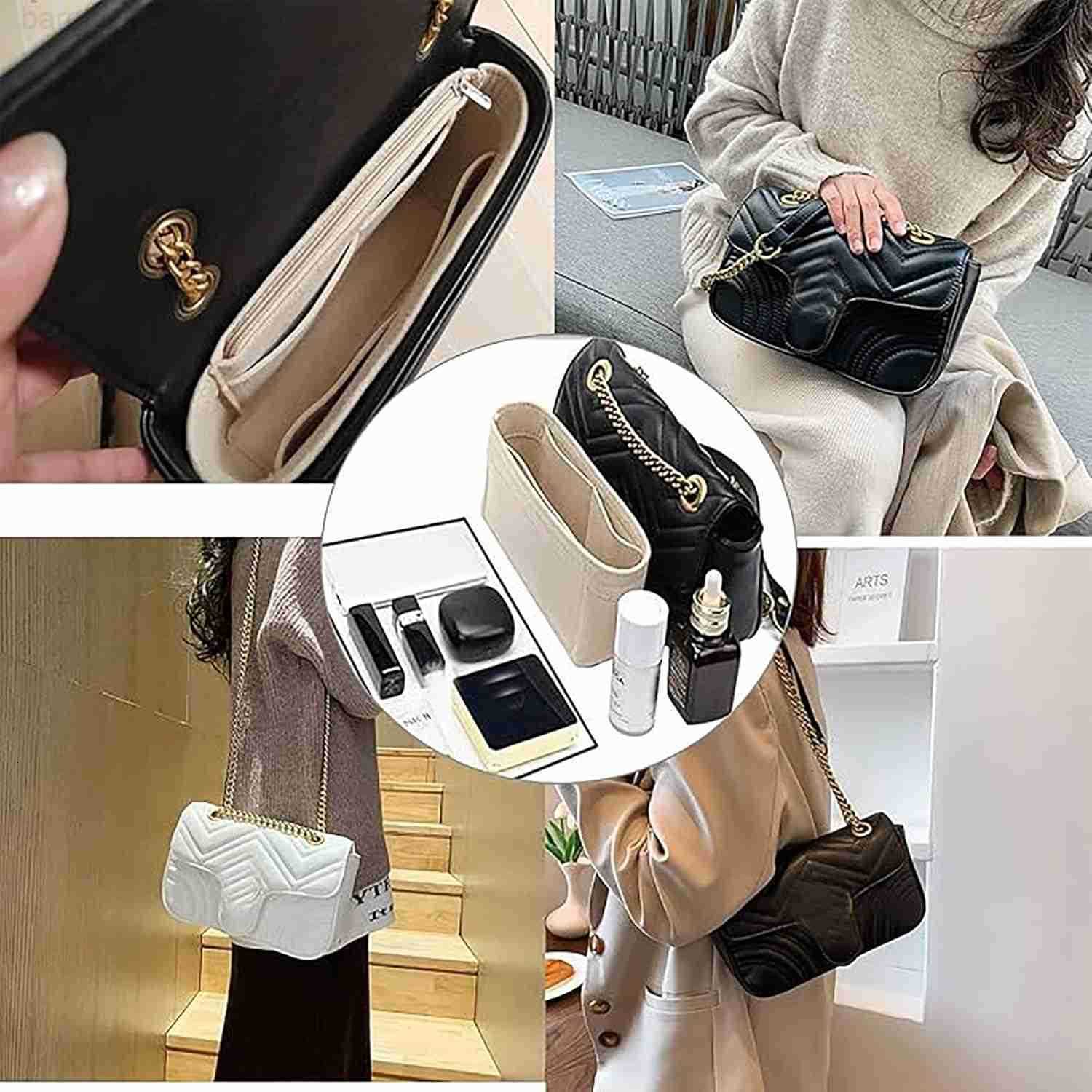 Purse Organizer insert pocket for marmont matelass shoulder bagsingle pack with zipper 2000AbrownM Z250909