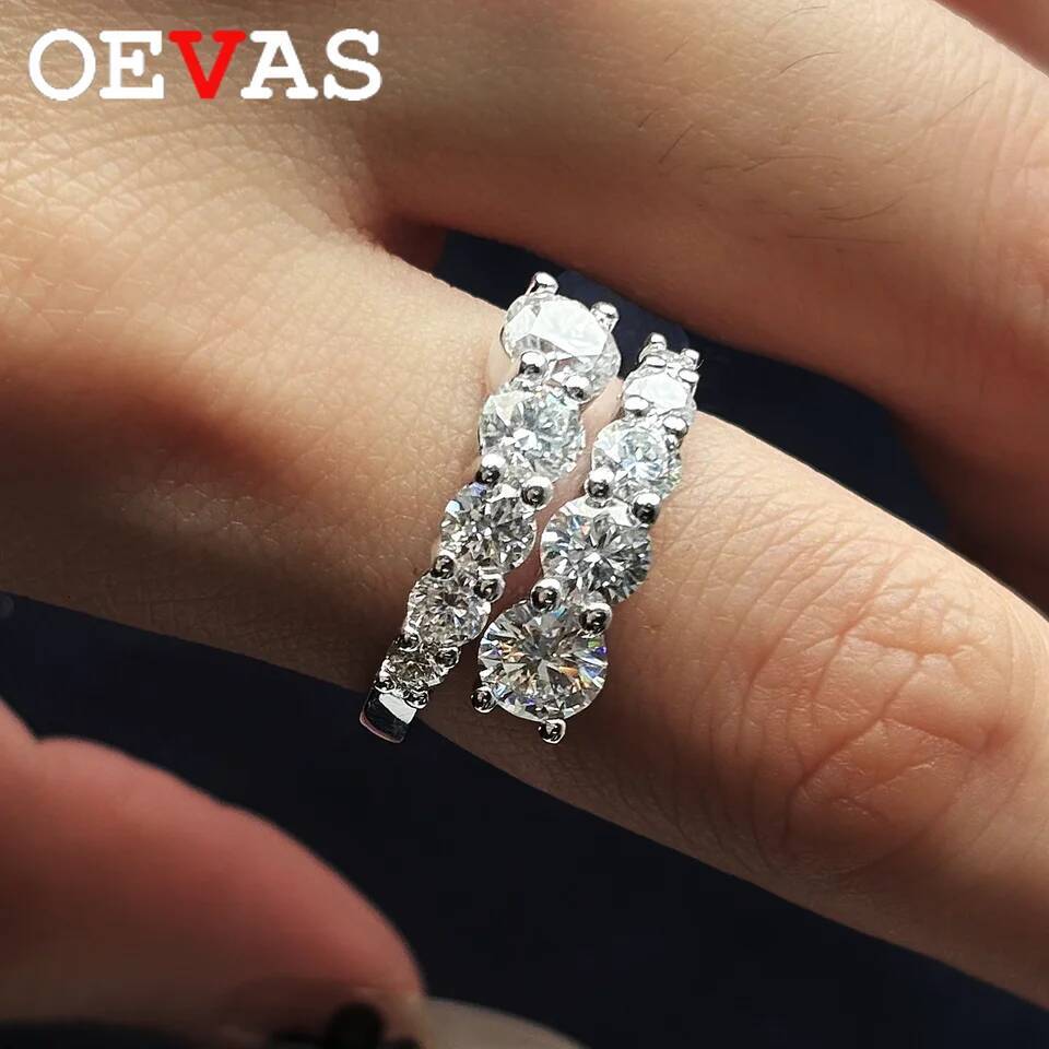 OEVAS Double Row Full Moissanite Rings for Women 100 S925 Sterling Silver Sparkling Lab Diamond Wedding Band Fine Jewelry Gift